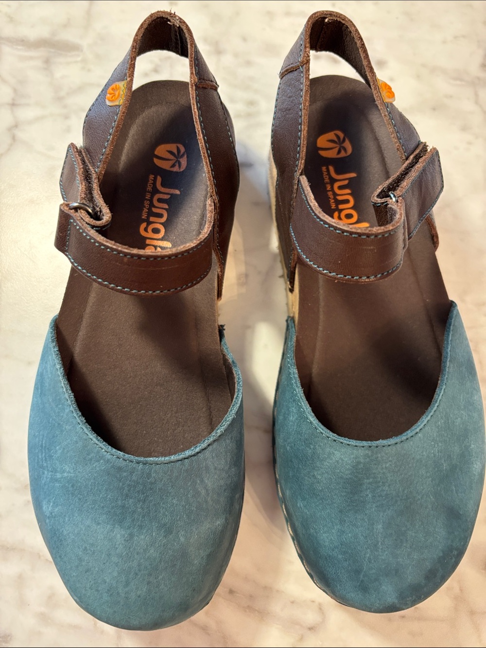 Jungla Teal and Brown Women's Slingback Mary-Jane Sandals, 6.5-7